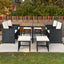 TOPMAX Patio All-Weather PE Wicker Dining Table Set with Wood Tabletop for 8, Black Rattan+Beige Cushion (9-Piece) - Korvel