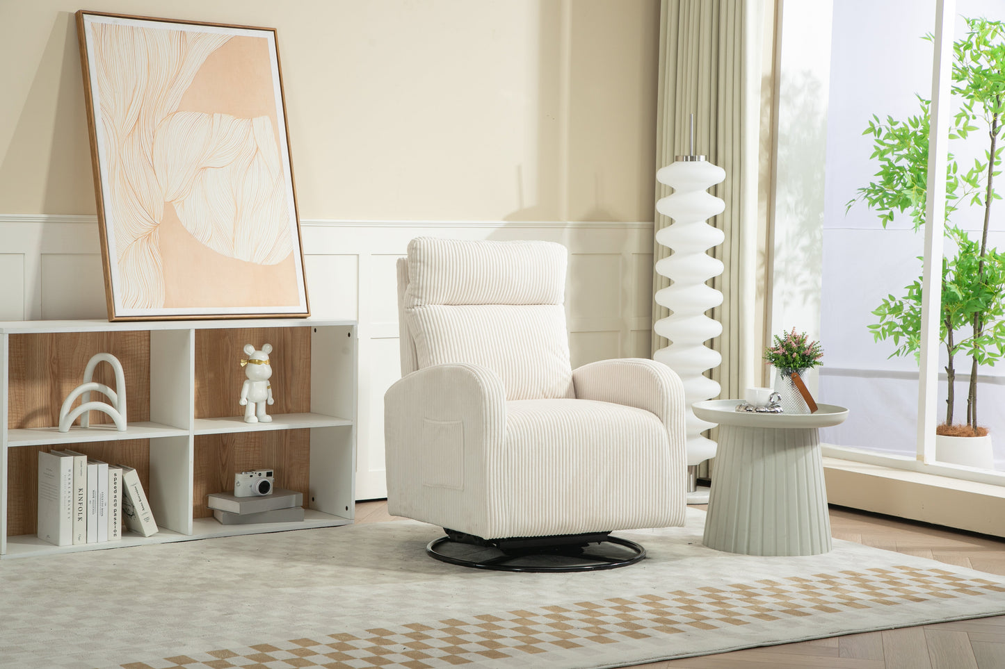 Silla mecedora giratoria tapizada JiaDa en beige
