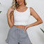 Women's cotton and linen shorts with ruffled edges and drawstring casual pants for women - Korvel