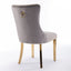 Tufted solid wood velvet cushioned dining chair, gold-plated stainless steel nail leg heads, 2 pieces in gray and gold - Korvel