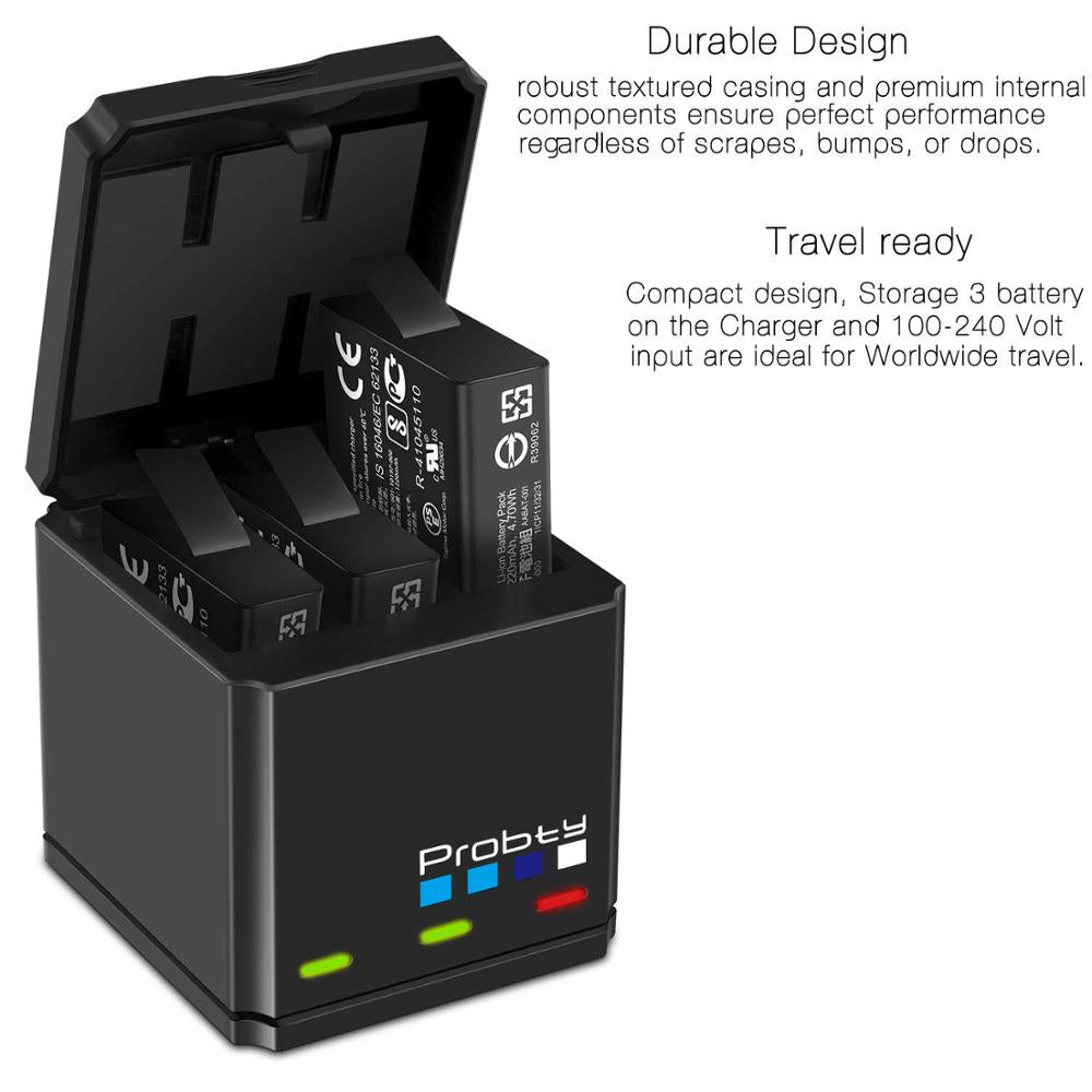 Original probty for GoPro Hero 7 hero 6 hero 5 Black Battery or Triple Charger for Go Pro Hero7 6 hero5 Black camera battery - Korvel
