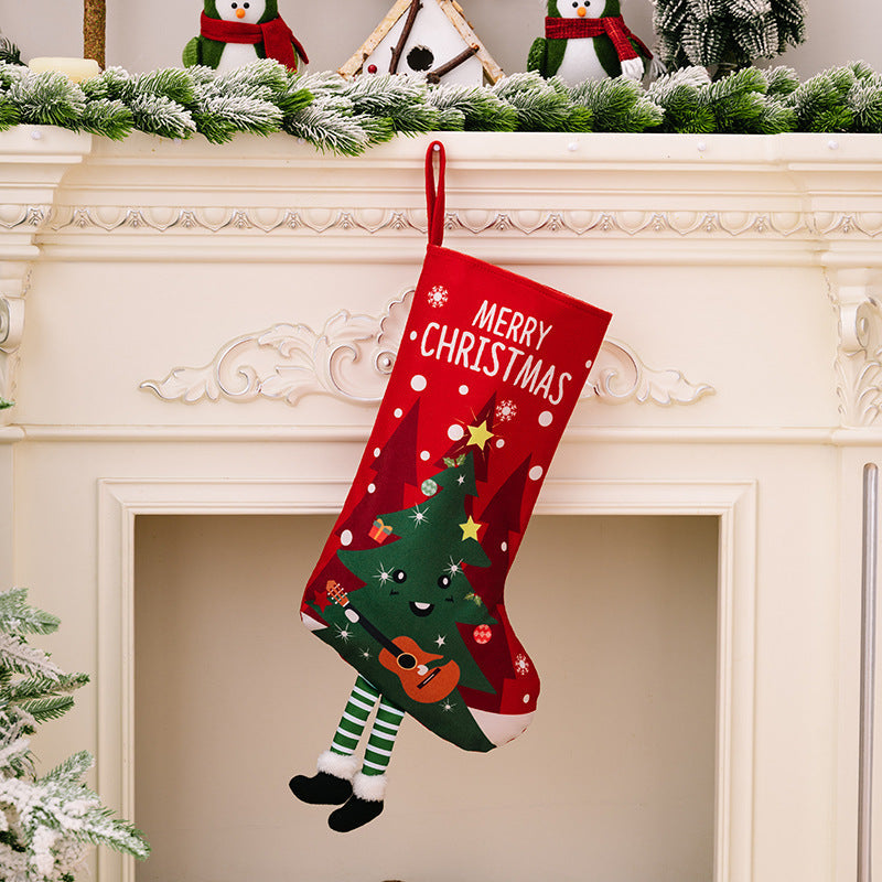 Christmas decorations, colorful prints, Christmas socks, Santa Claus gift socks, snowman gift bags, red and green leg hanging Christmas socks - Korvel