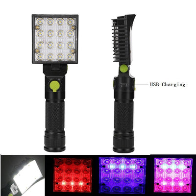 16 LEDs Work Flashlights White Red Blue Light Car Repair Working Lamp USB 18650 Torch Built-in Magnet Hook - Korvel