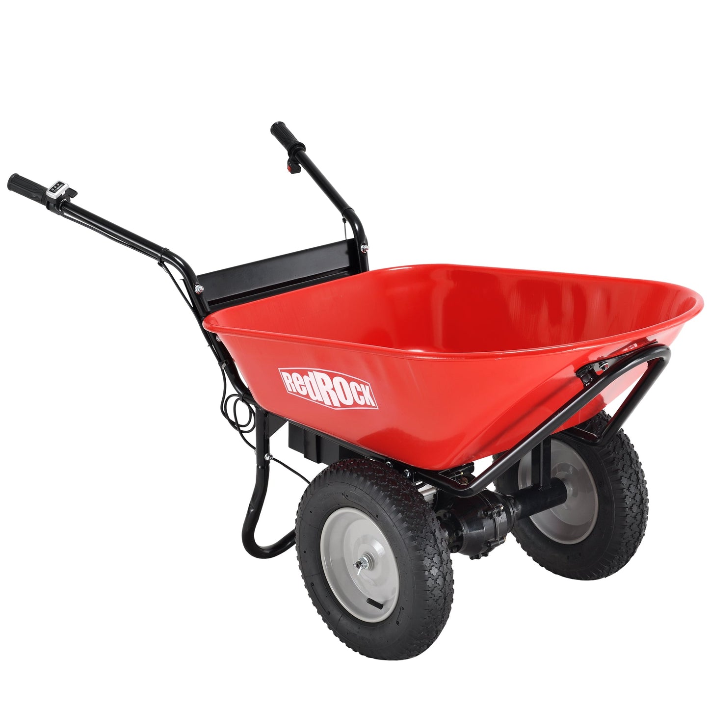 Red Rock Wheelbarrow Utility Cart Electric Powered AGM Battery 330lbs (150kgs) Max Capacity Barrel Dump Material Debris Hauler - Korvel
