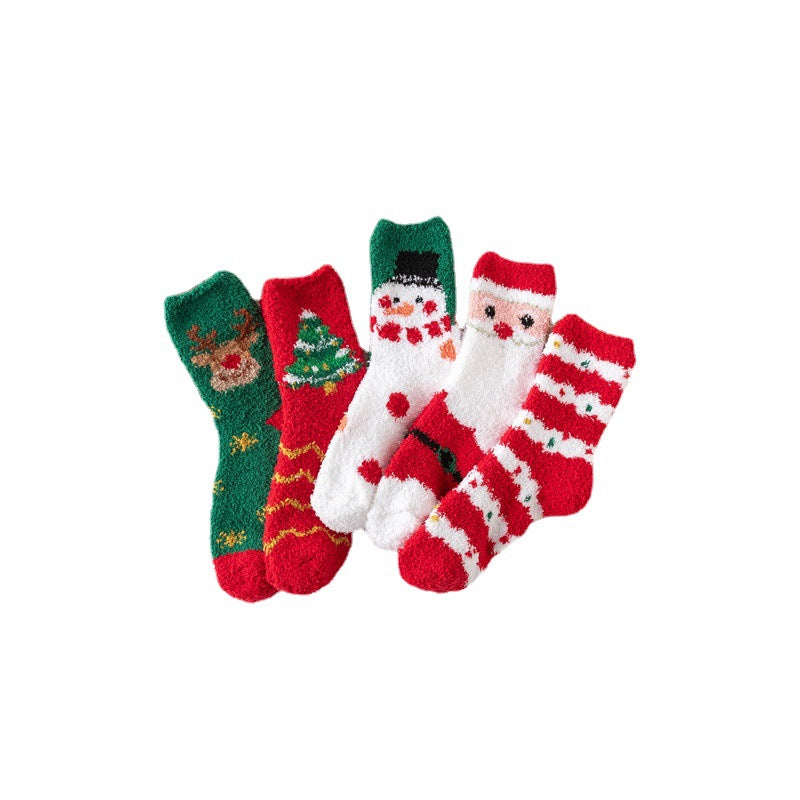 Christmas Red Socks for Children - Autumn and Winter Thickening - Warm Home Socks Coral Velvet Floor Socks Plush Middle Tube - Korvel