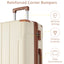 Hardshell Luggage Sets 3 Pcs Spinner Suitcase with TSA Lock Lightweight 20''24''28'' Brown white + ABS - Korvel
