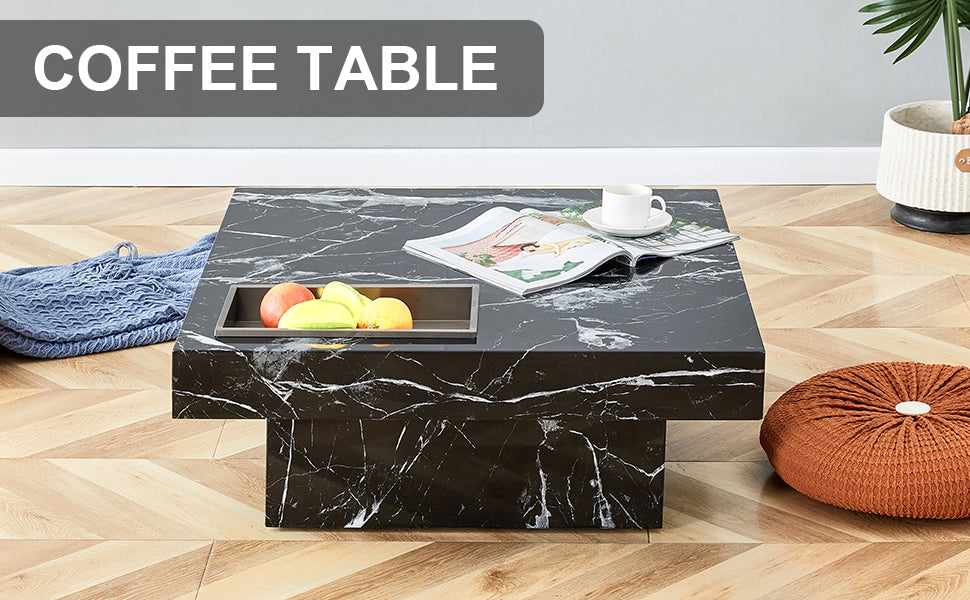 A modern and practical coffee table made of MDF material with black patterns - Korvel