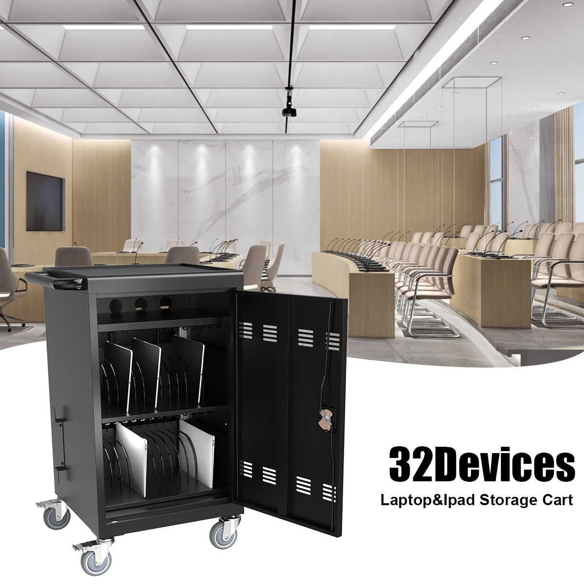 Mobile Charging Cart and Cabinet for Tablets Laptops 30-Device - Korvel