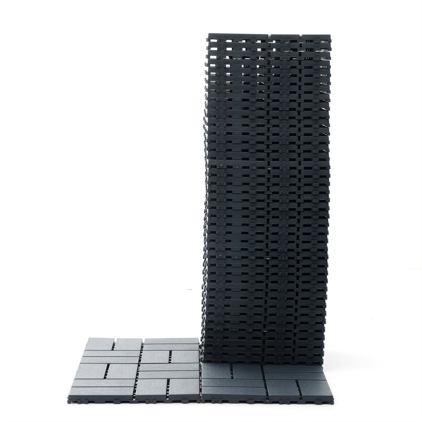 Plastic interlocking deck tiles, 44 terrace deck tiles, 12 "x12" square waterproof terrace floor tiles, gray - Korvel