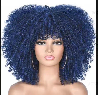 Female Hair African Small Curly Hair Explosion Head Black Chemical Fiber Wig Full Head Set - Korvel