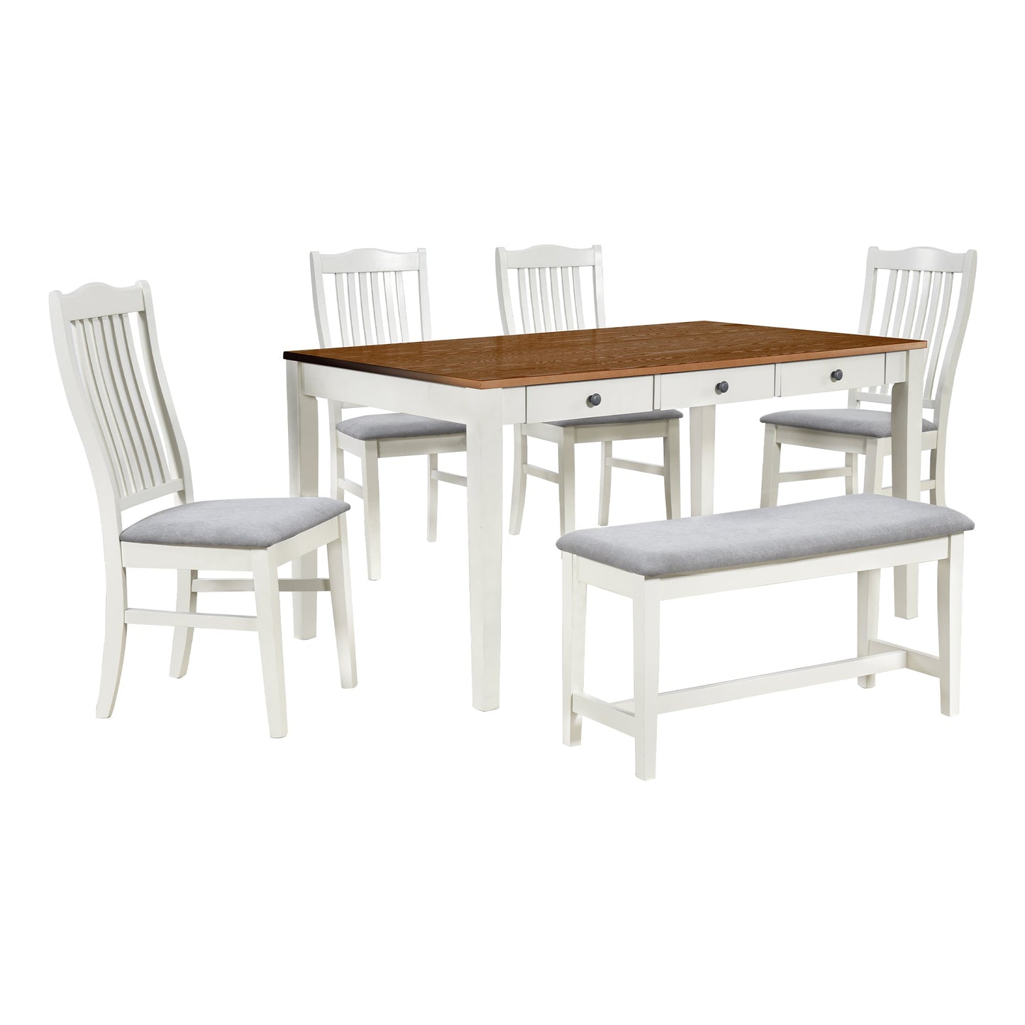 Conjunto de Mesa de Comedor de Madera de 6 Piezas TOPMAX de Estilo Mid-Century