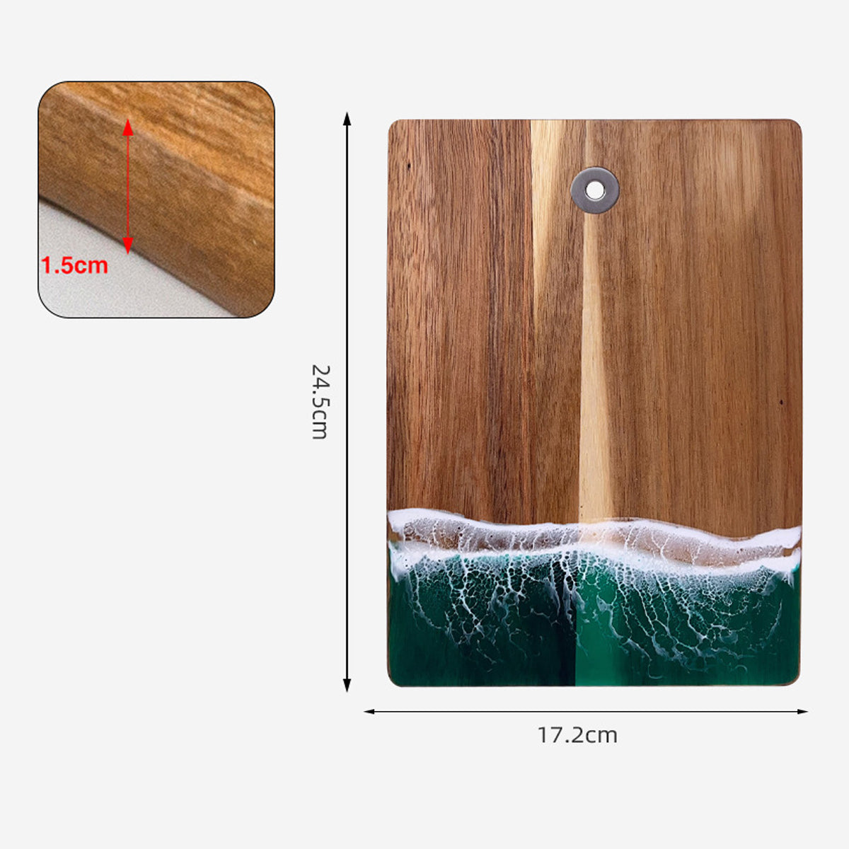 Wood Cutting Board Resin Blue green Wave Pattern - Korvel