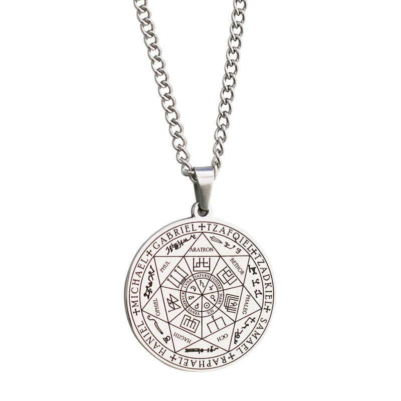 Stainless Steel Seven Angels Magic Circle Pendant Necklace
