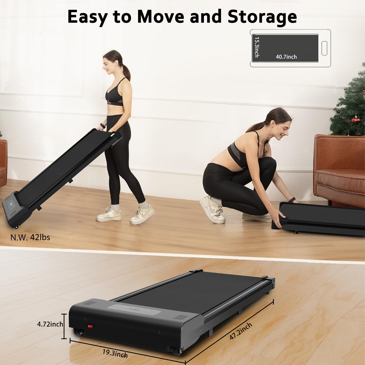 Undertable treadmill, walking mat, portable jogger with remote LED display (265 pounds) - Korvel