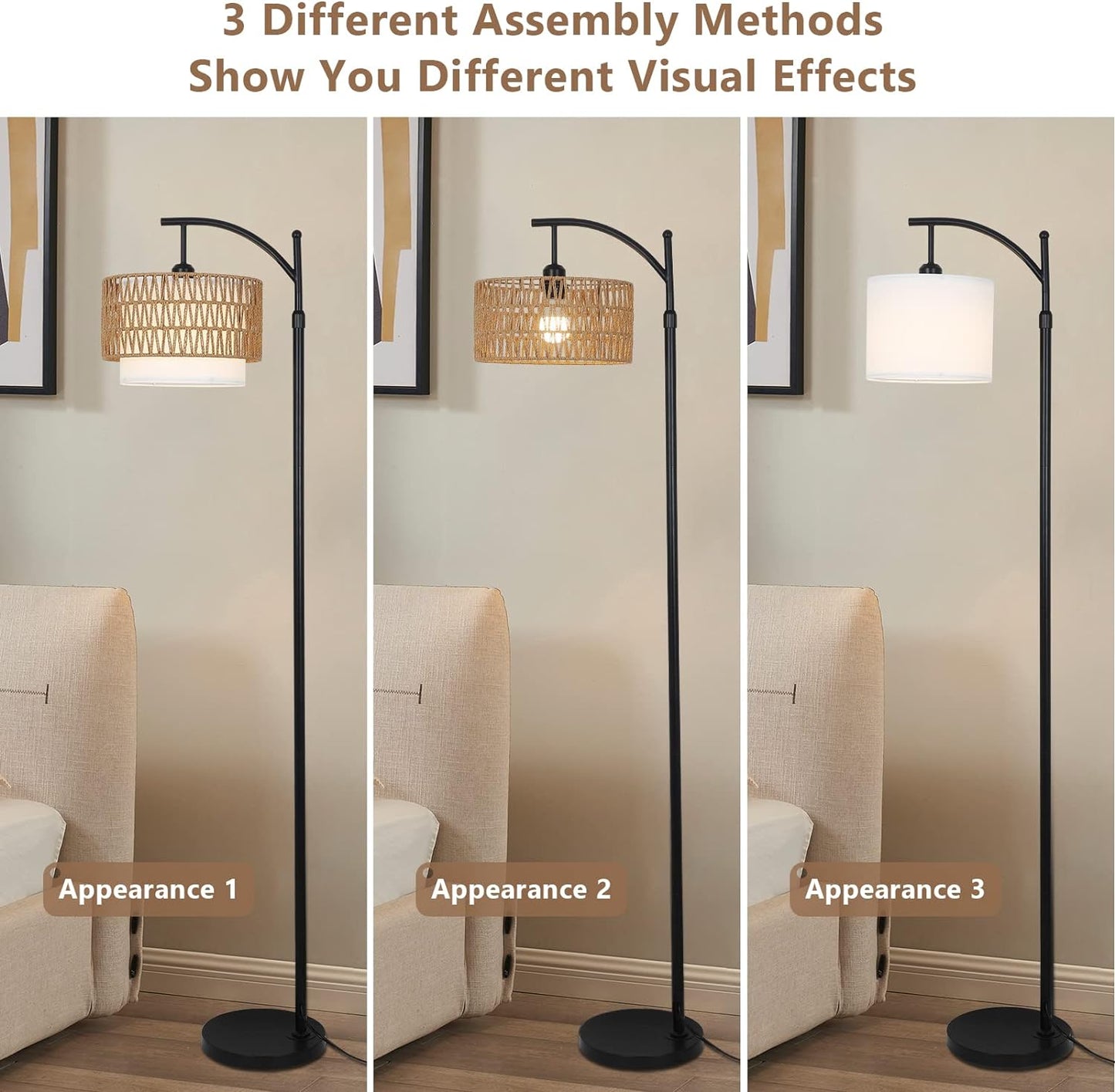 Arc Floor Lamp with Remote Control and Dimmable Bulb
