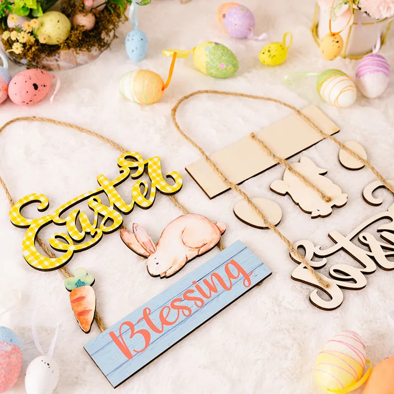 Charming Wooden Easter Egg and Rabbit Pendant