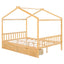 Full Size House Platform Bed with Storage Drawers and Roof Design