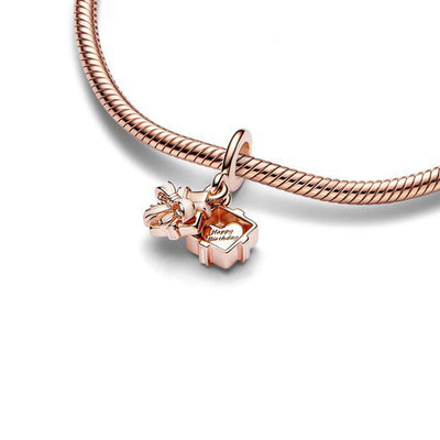 Pan Jiazhu Rose Gold Openable Birthday Gift Box Pendant Bow Ribbon Cute Gift Accessories - Korvel