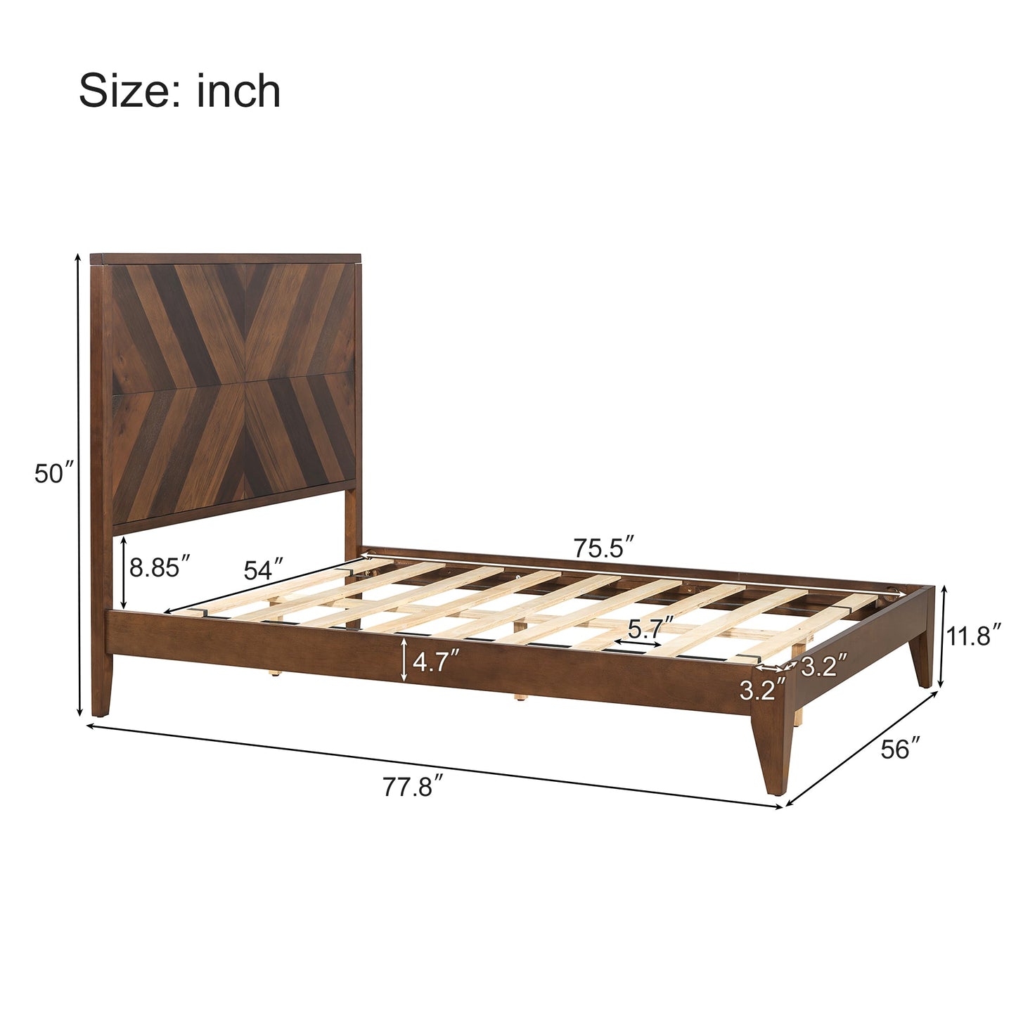 Mid-Century Modern Platform Bed - Walnut Finish, Full Size