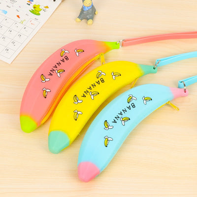 Simple Banana Green Onion Student Pencil Bag Super Cute Silicone Large Capacity Female Pencil Case Purse - Korvel