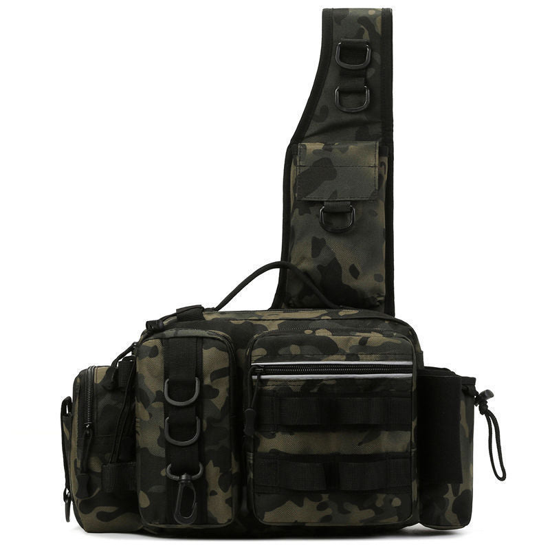 Men's Fishing Backpack: Equipped with bait box, equipment storage bag, pole holder, sling & shoulder bag design. - Korvel