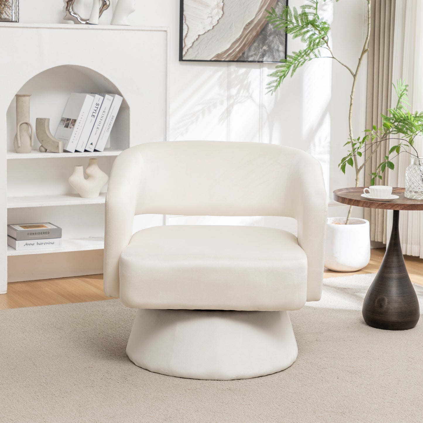 Chaise de baril pivotante en velours élégant pour espaces de vie