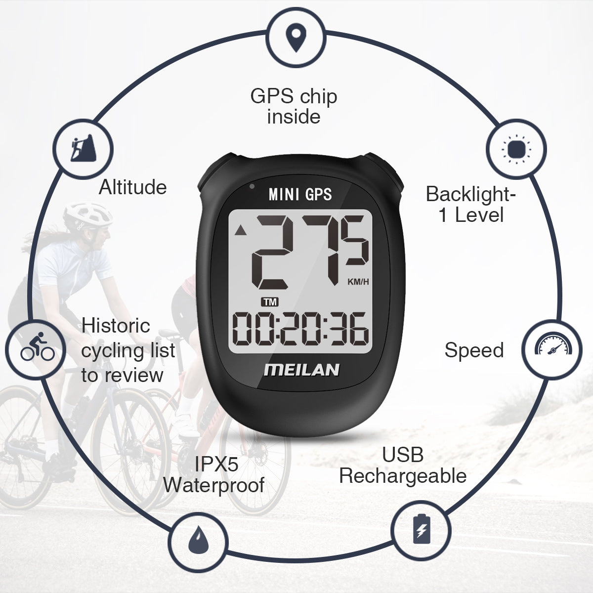 Ordinateur de vélo GPS Meilan M3 - Compteur de vitesse étanche