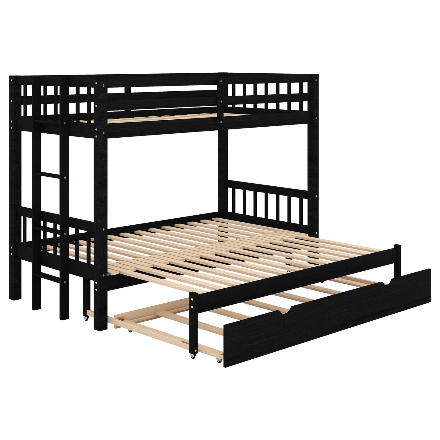 Twin over Pull-out Bunk Bed with Trundle  Espresso - Korvel