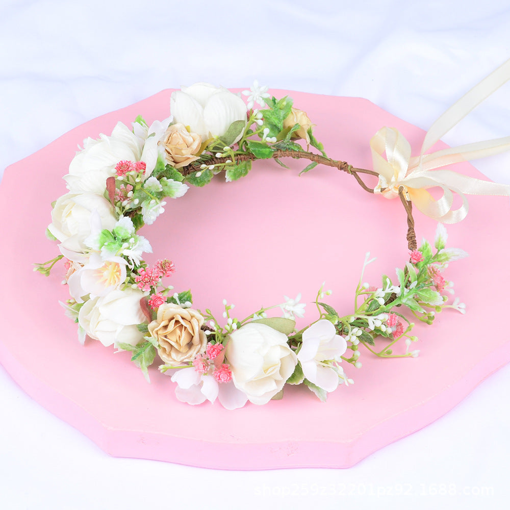 Korean style flower garland headwear, orchid flower crown, fashion show, dance party, headwear, vacation, countryside props, hea - Korvel