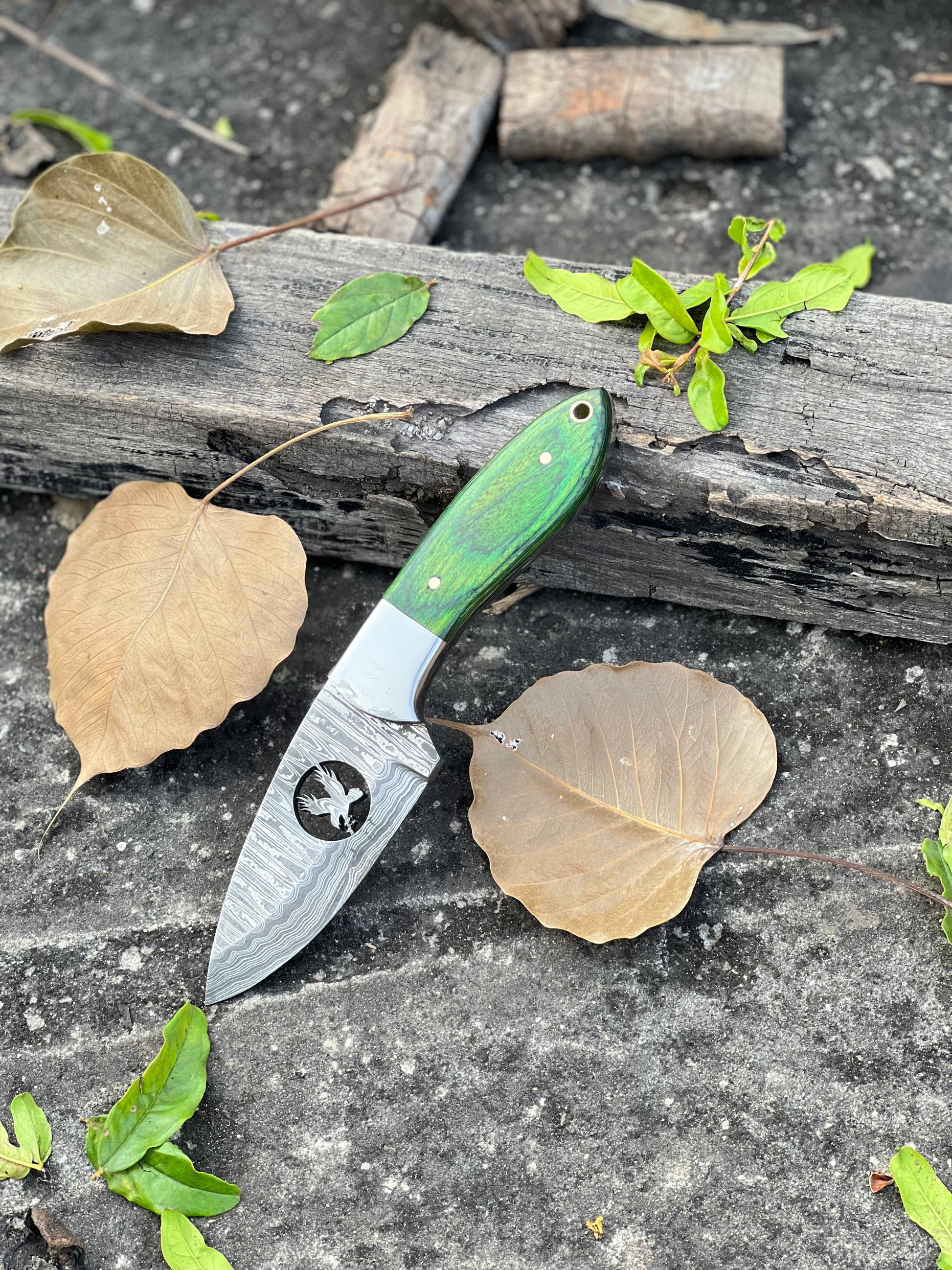 Premium 8" Damascus Steel Skinner Knife with Pakkawood Handle & Leather Sheath - Korvel