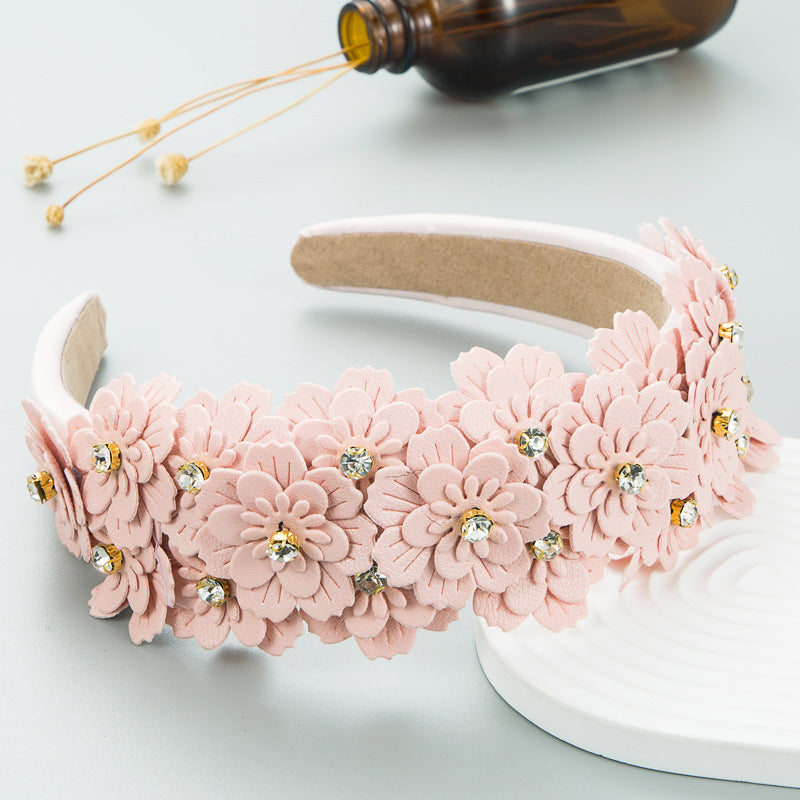 Small Fresh Colorful Flowers Headdress Glass Diamond Retro Headband Female Trendy Hair Band Hair Accessories - Korvel