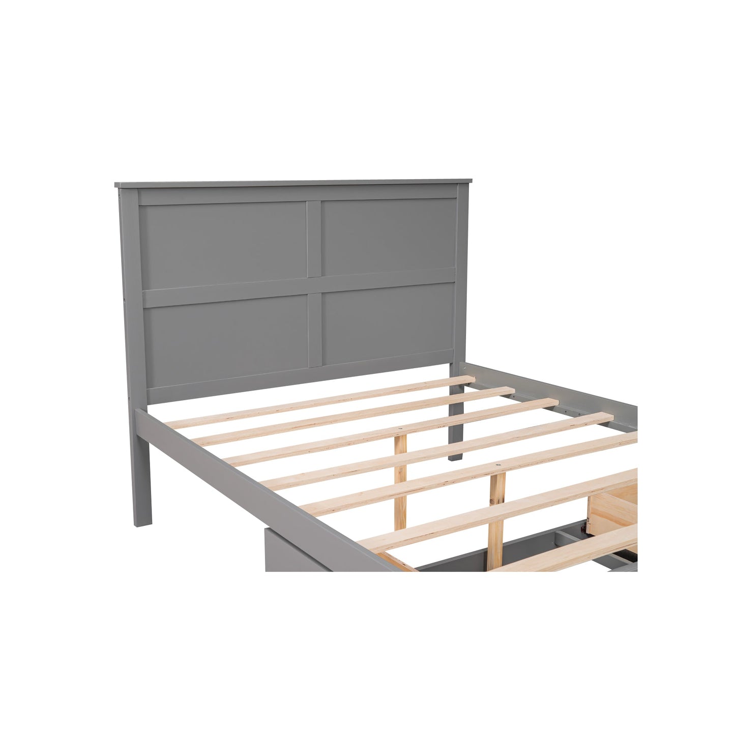 Full Size Platform Bed with Drawer on the Each Side and Shelf on the End of the Bed Gray - Korvel