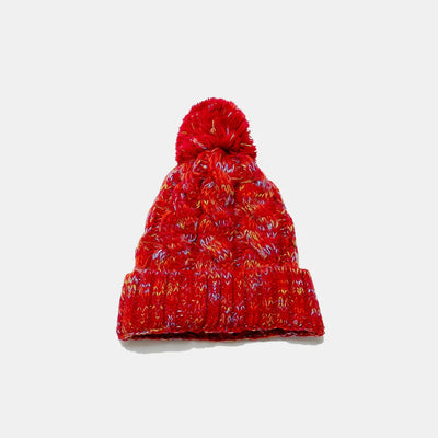 Contrast Cable-Knit Hat with Pompom - Korvel