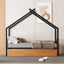Twin Size Metal House Bed with Two Drawers - Black