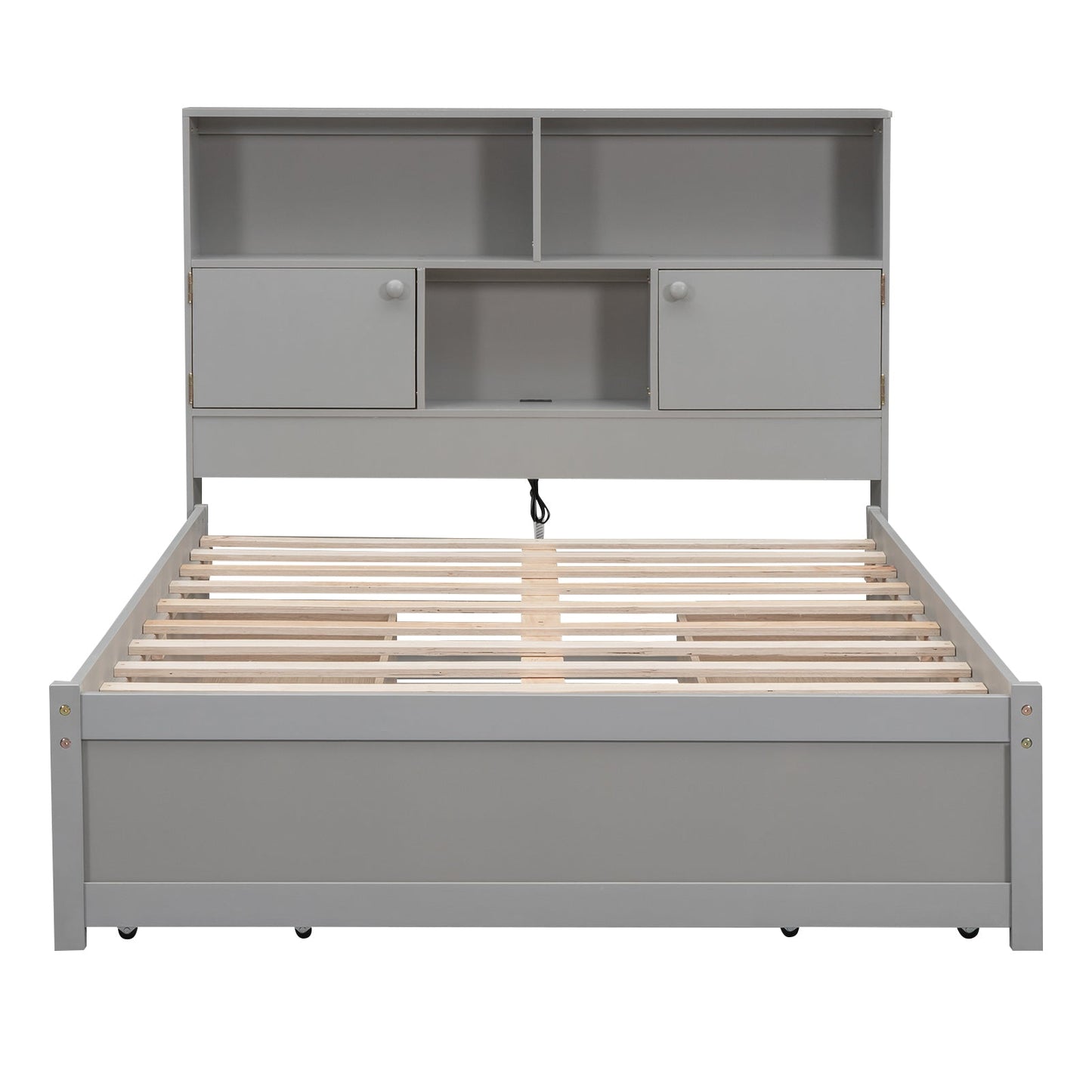 Full Size Platform Bed with Storage Headboard and Charging Station
