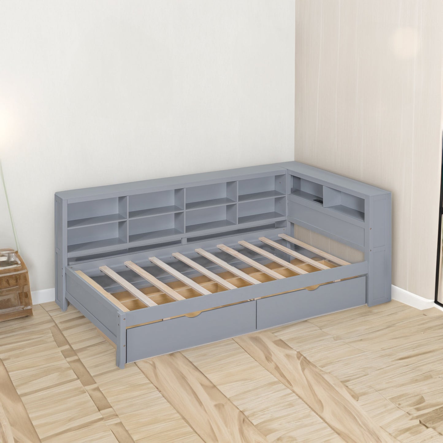 Wooden Twin Size Daybed with Storage and USB Ports - Grey