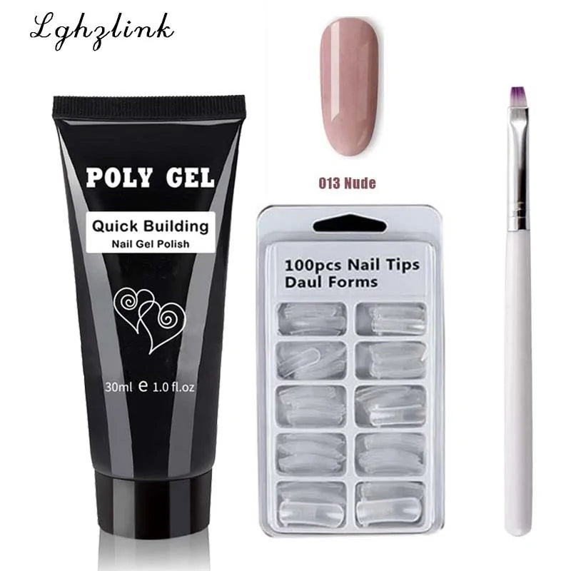 Kit de Poly Gel pour Nail Art Français avec Pinceau UV et Conseils d'Ongles