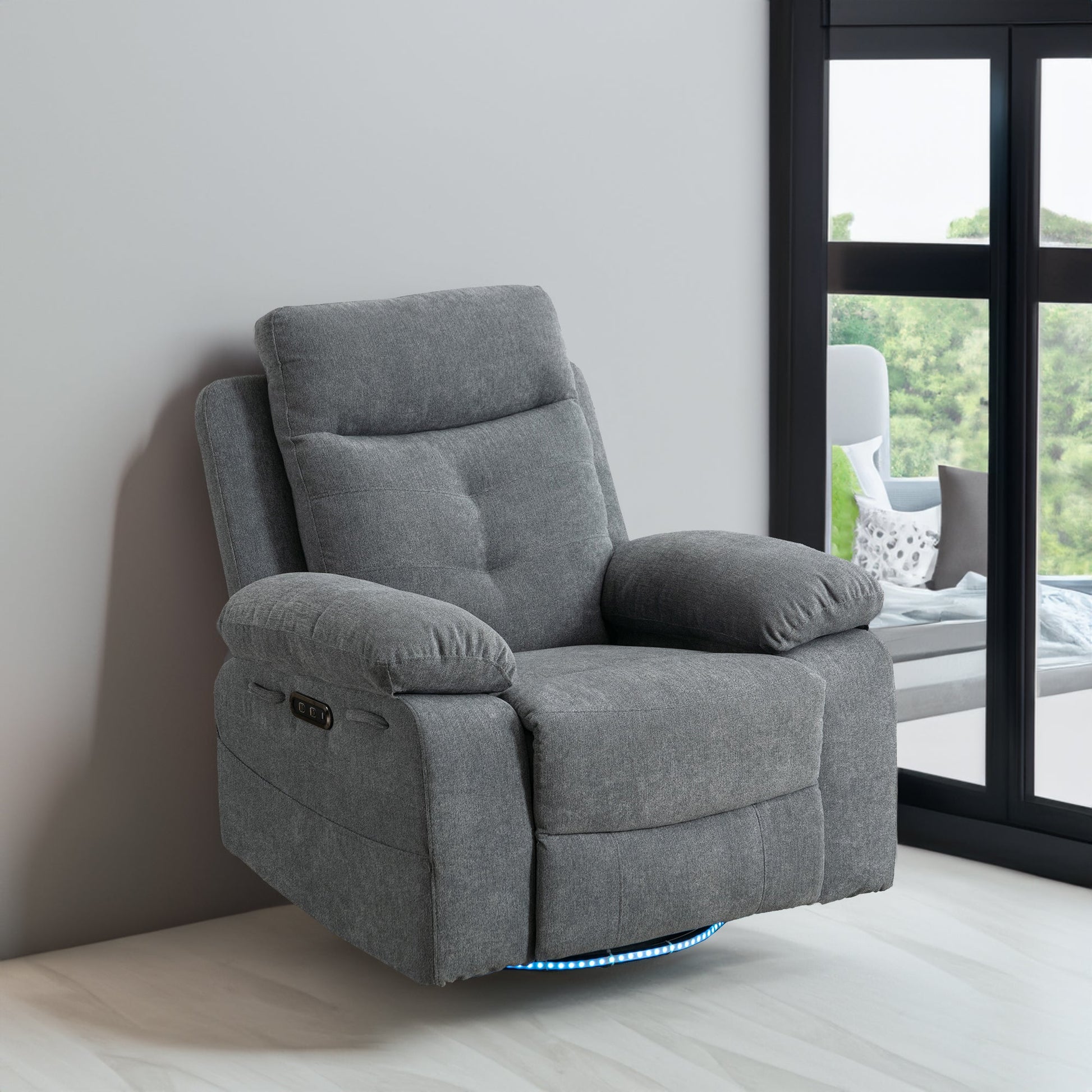 270 degree rotating electric recliner speaker with LED light, USB+C charging port, extendable foot pedal, adjustable backrest - Korvel