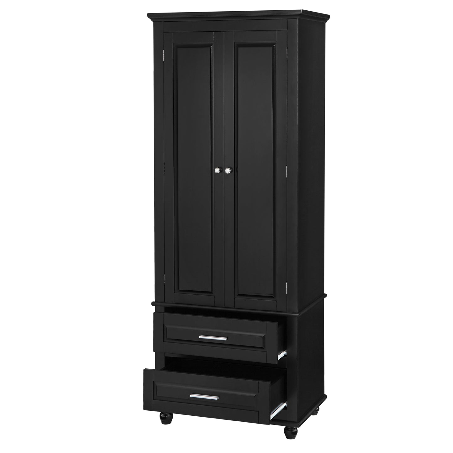 Tall Storage Cabinet with Two Drawers for Bathroom/Office, Black - Korvel