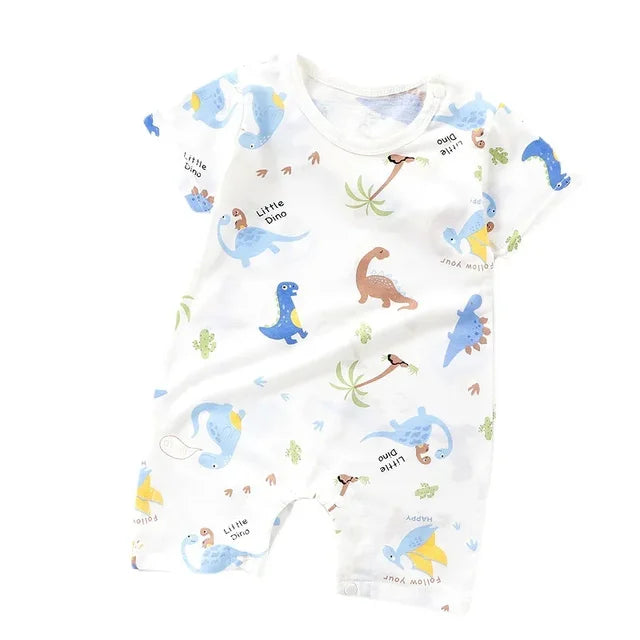 Cotton Newborn Baby Cartoon Short Sleeve Knitted Romper Boy Girl Summer Clothes Bebe Thin Pajamas One Pieces Bodysuit 0-24M - Korvel