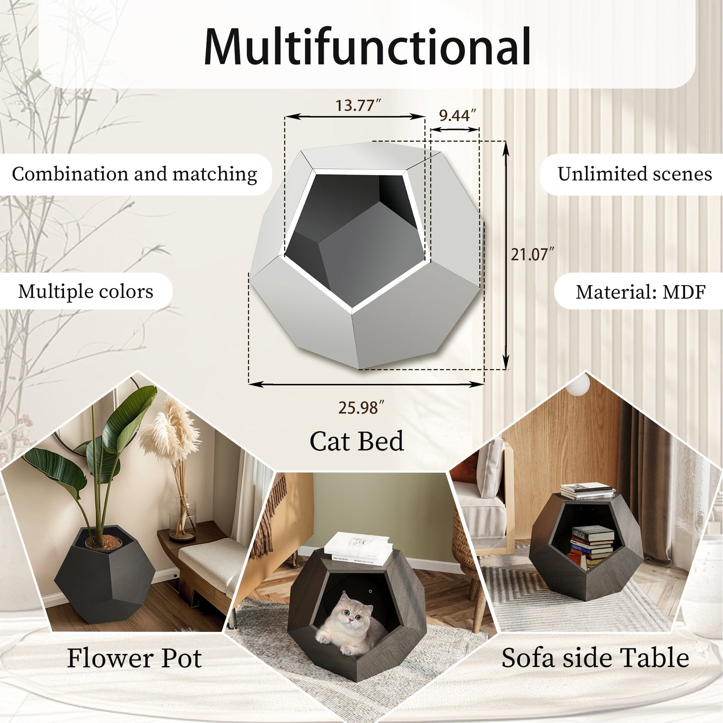 25.98'' Modern Pet Furniture Cat Litter, Sofa Side Table, Planter MDF Multifunctional Furniture, Burmese Sumac - Korvel