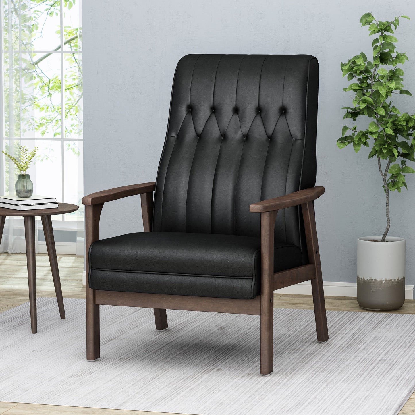 Mid Century Modern Upholstered Accent Chair in Matte Black
