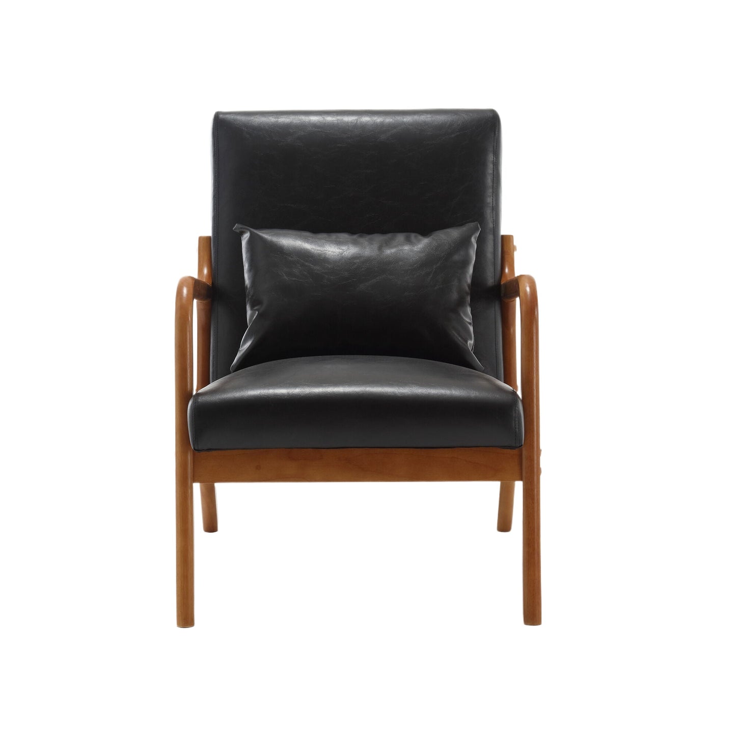 COOLMORE modern style chair, solid wood cushion lounge armchair with a pillow (black PU) - Korvel