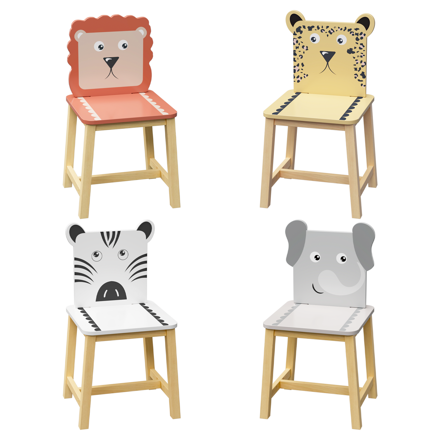 Juego de Mesa y Sillas para Niños de 5 Piezas - Mesa de Madera para Niños con 4 Sillas de Dibujos An