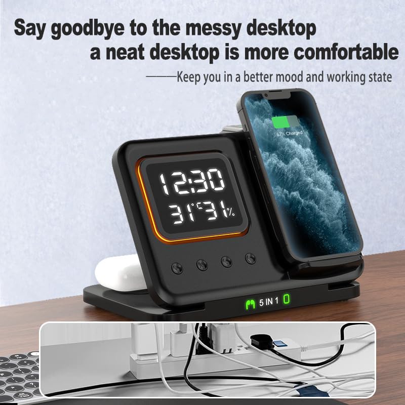 Phone Stand Tabletop 15w Fast Charging 5 in One Universal Wireless Charger Desk Charger for Iphone - Korvel