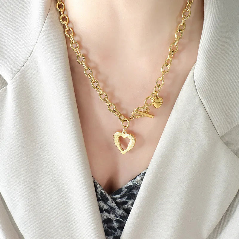Collar de Pendiente de Corazón de Acero de Titanio