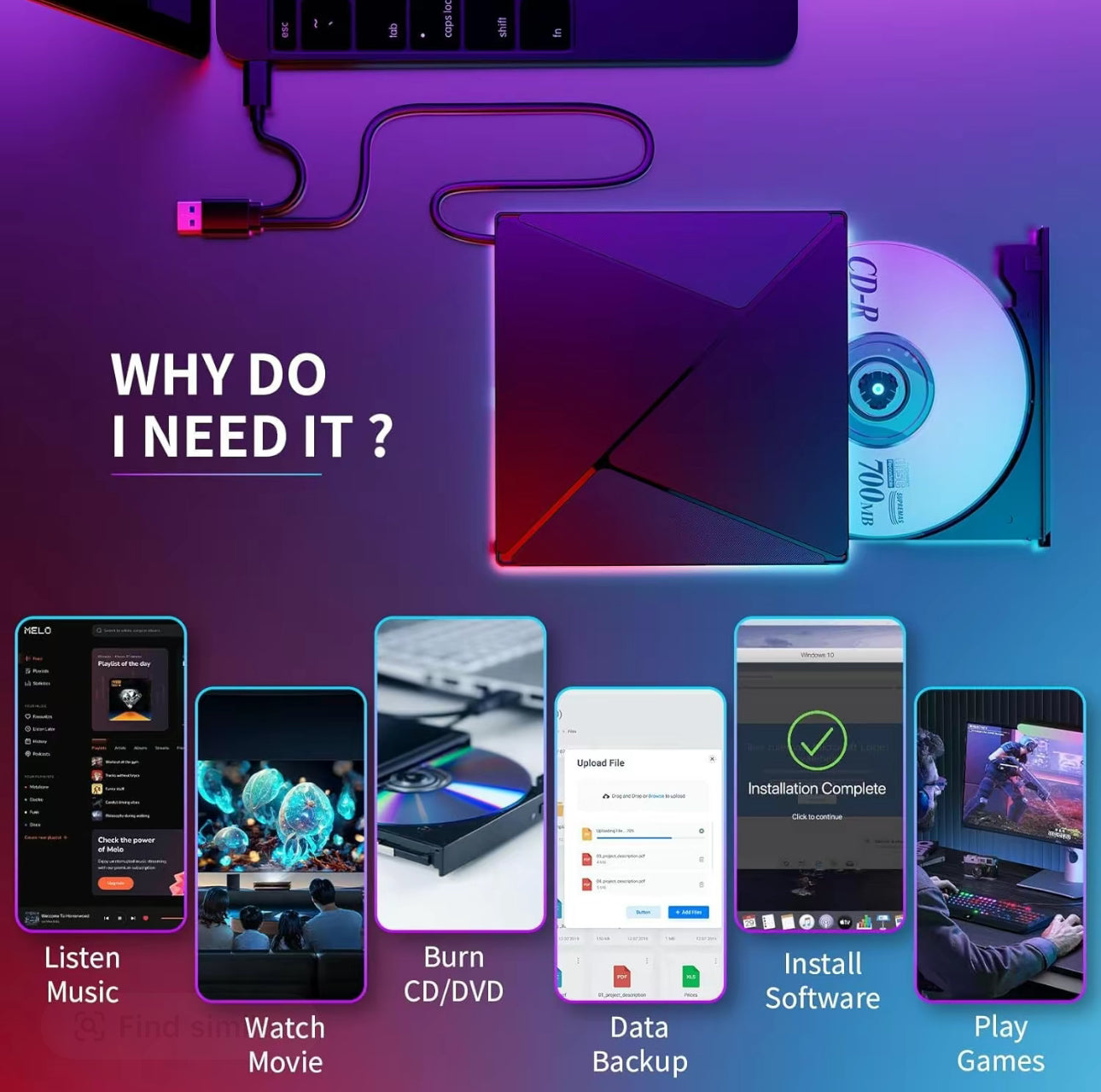 MemoraDrive USB-C DVD Burner - Korvel
