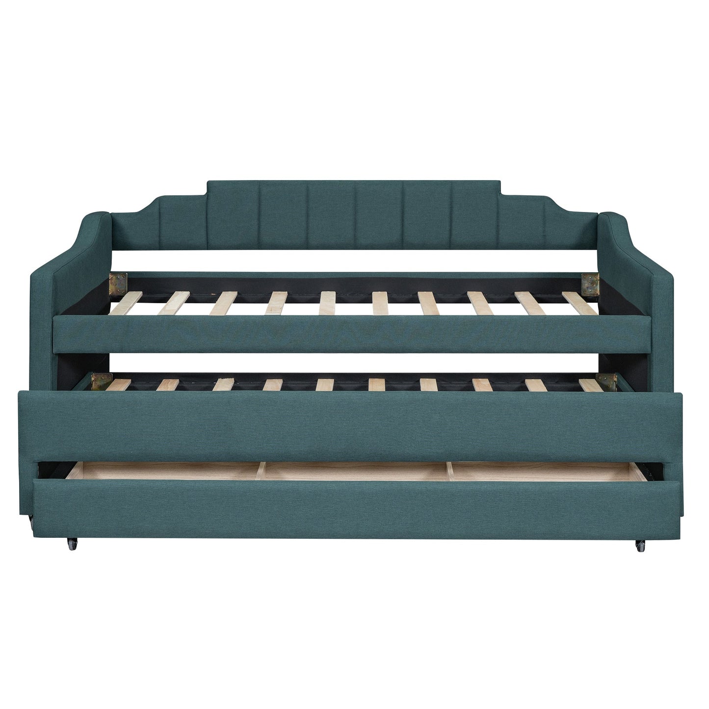 Twin Size Upholstered Daybed with Trundle and Three Drawers,Green - Korvel
