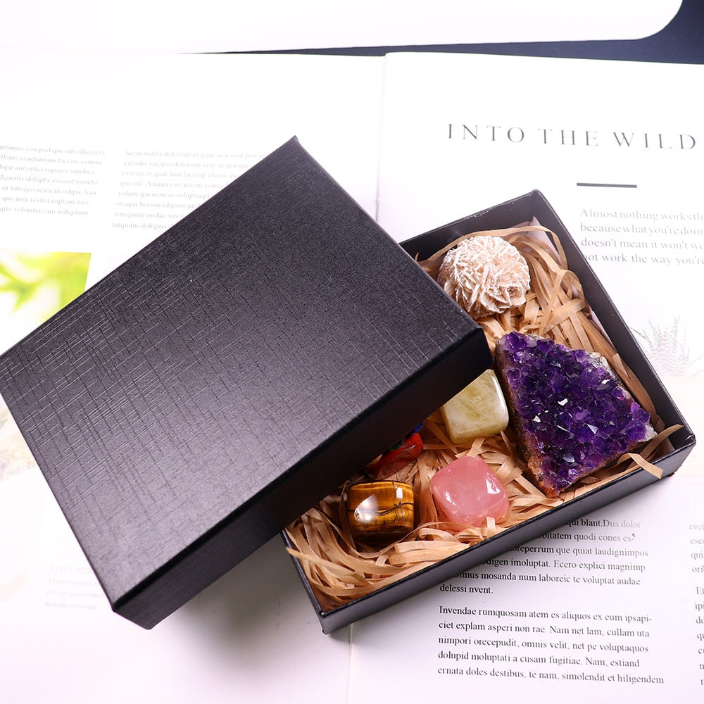 Natural crystal quartz Seven Chakra Healing gemstone crystal original stone mineral specimen box Collection - Korvel