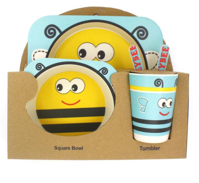 5pcs/set Children Baby Bamboo Fiber Tableware Baby Tableware Set Cartoon Animal Tableware Aet - Korvel